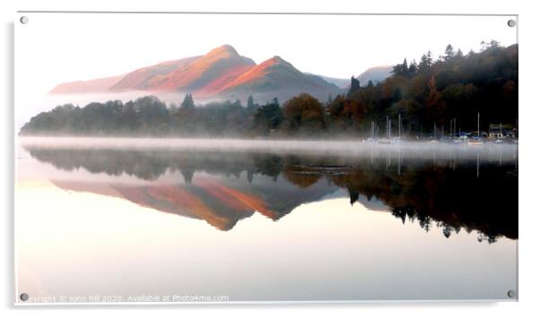 Morning reflections on Derwent water in Cumbria. Acrylic by john hill