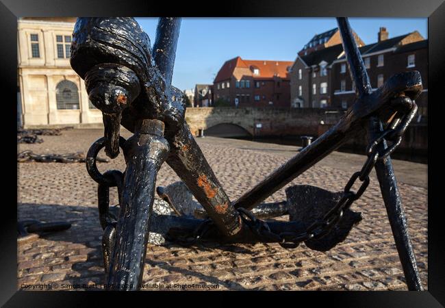 Quay side anchor and chains in Norfolk Framed Print by Simon Bratt LRPS