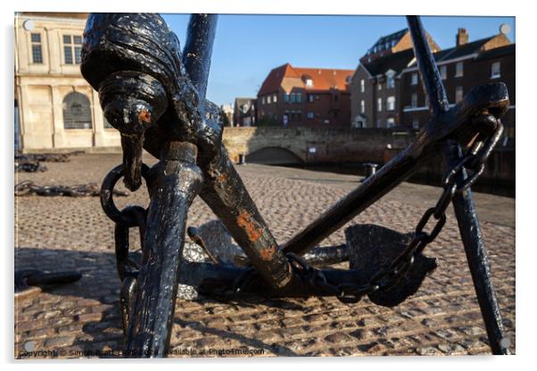 Quay side anchor and chains in Norfolk Acrylic by Simon Bratt LRPS