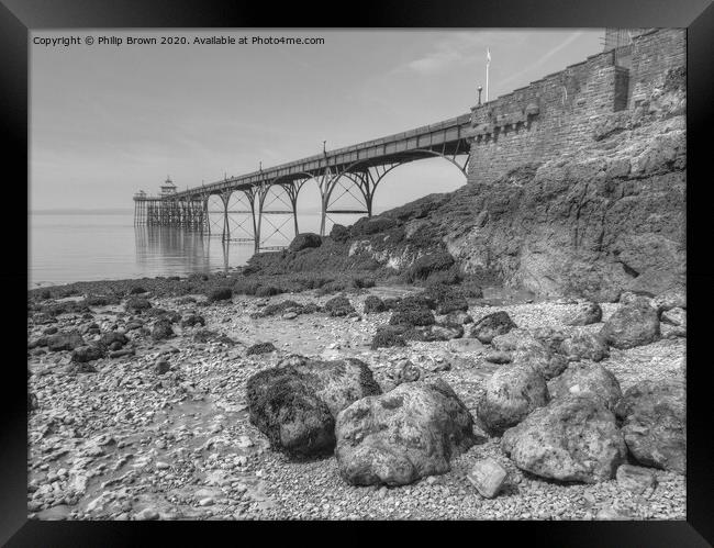 Clevedon Pier 1869, UK, B&W Version Framed Print by Philip Brown