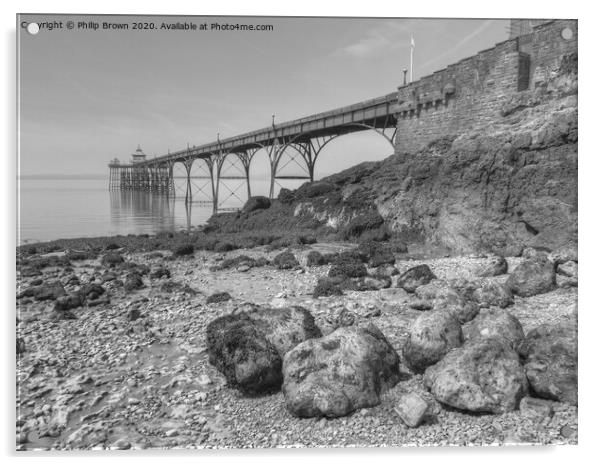 Clevedon Pier 1869, UK, B&W Version Acrylic by Philip Brown