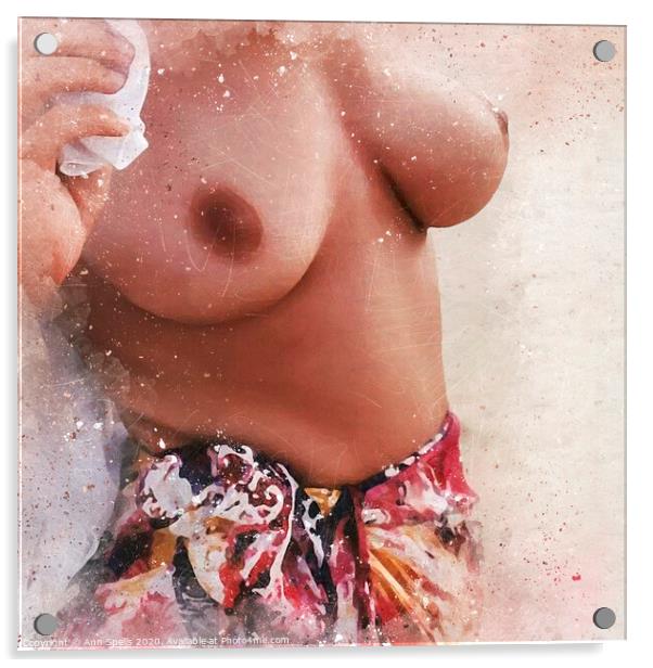 Woman Topless omn the beach Acrylic by Ann Spells