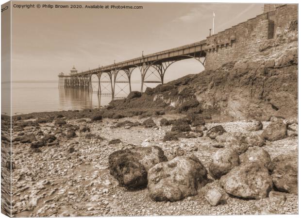 Clevedon Pier 1869, UK, Sepia Version Canvas Print by Philip Brown