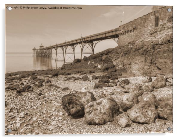 Clevedon Pier 1869, UK, Sepia Version Acrylic by Philip Brown