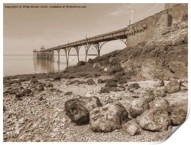 Clevedon Pier 1869, UK, Sepia Version Print by Philip Brown