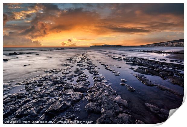 Compton Bay Sunset Isle Of Wight Print by Wight Landscapes