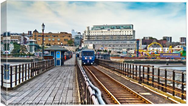 The pier train at Southend on Sea, Essex, UK Canvas Print by Peter Bolton