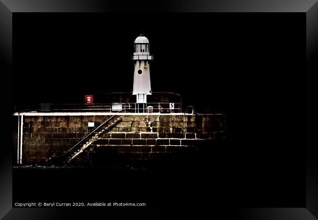 Guiding Light in the Dark. The Lighthouse St Ives Framed Print by Beryl Curran
