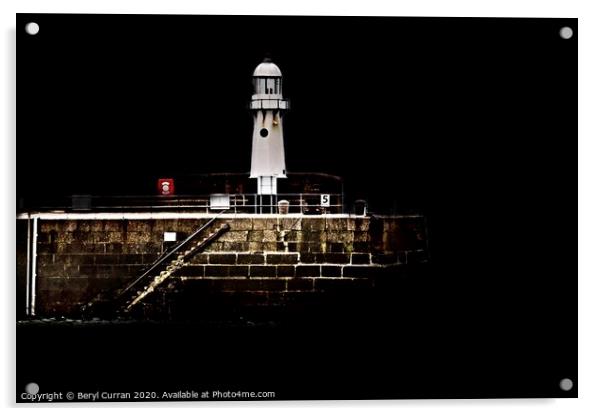 Guiding Light in the Dark. The Lighthouse St Ives Acrylic by Beryl Curran