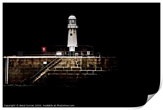 Guiding Light in the Dark. The Lighthouse St Ives Print by Beryl Curran