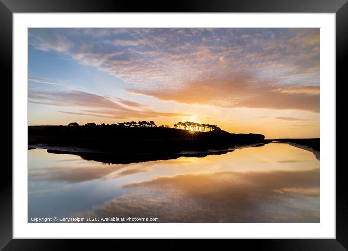Sunrise over the iconic treeline at Budleigh Salterton Framed Mounted Print by Gary Holpin
