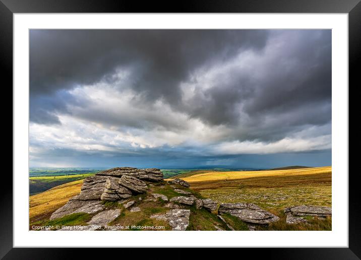 Stormy skies over Black Tor, Dartmoor Framed Mounted Print by Gary Holpin