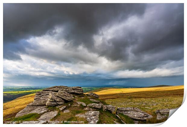 Stormy skies over Black Tor, Dartmoor Print by Gary Holpin
