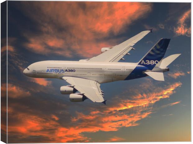 Airbus A380 in Flight Canvas Print by Dave Williams