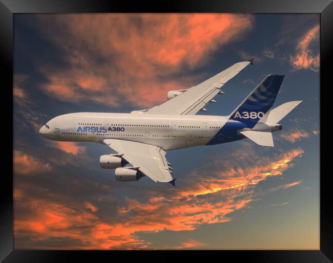 Airbus A380 in Flight Framed Print by Dave Williams