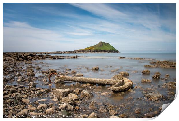 The Worms head, Rhossili, with the anchor of the Samuel Print by Bryn Morgan