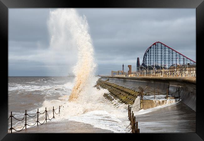 Blackpool high tide on a windy day  Framed Print by Caroline James