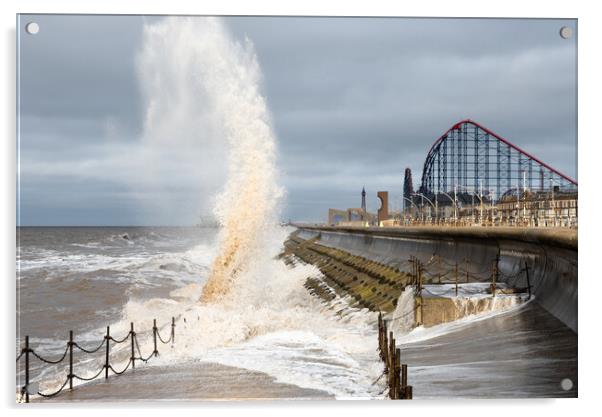 Blackpool high tide on a windy day  Acrylic by Caroline James
