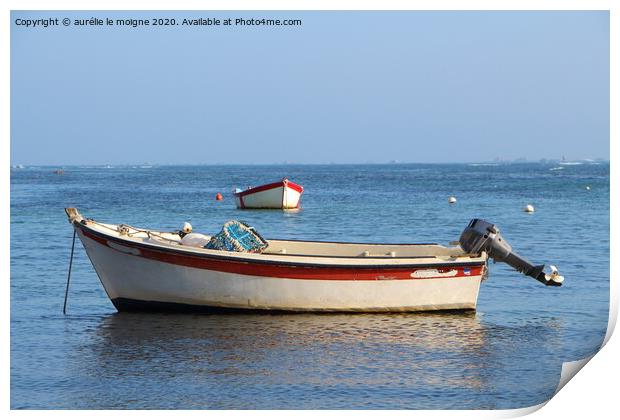 Boat at anchor in Brittany Print by aurélie le moigne