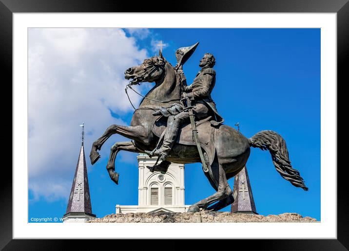 Andrew Jackson Statue Saint Louis Cathedral New Orleans Louisiana Framed Mounted Print by William Perry
