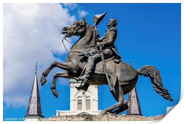Andrew Jackson Statue Saint Louis Cathedral New Orleans Louisiana Print by William Perry