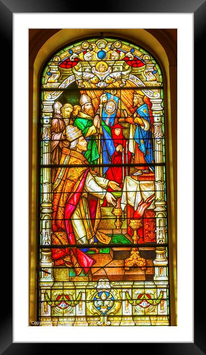 Pope Stained Glass King St Louis Cathedral New Orleans Louisiana Framed Mounted Print by William Perry
