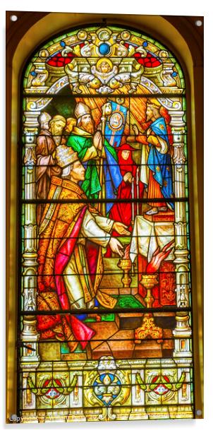 Pope Stained Glass King St Louis Cathedral New Orleans Louisiana Acrylic by William Perry