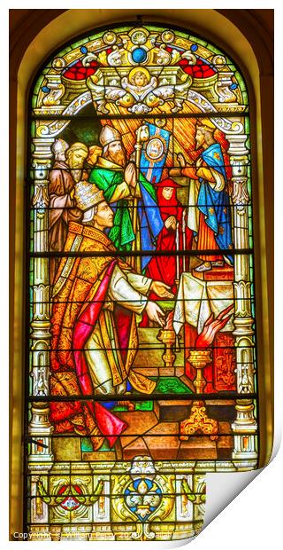 Pope Stained Glass King St Louis Cathedral New Orleans Louisiana Print by William Perry
