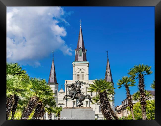 Andrew Jackson Square Statue Saint Louis Cathedral New Orleans L Framed Print by William Perry