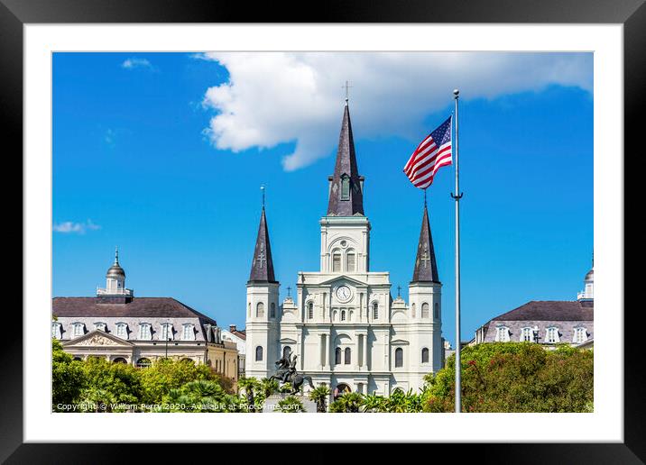 Andrew Jackson Statue Saint Louis Cathedral New Orleans Louisian Framed Mounted Print by William Perry