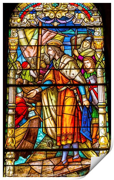 Crusades Stained Glass King Saint Louis Cathedral New Orleans Lo Print by William Perry