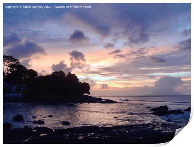 Sunset at Beau Vallon Seychelles Print by Sheila Ramsey