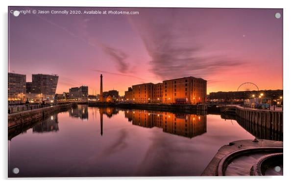 Sunrise At Royal Albert Dock. Acrylic by Jason Connolly