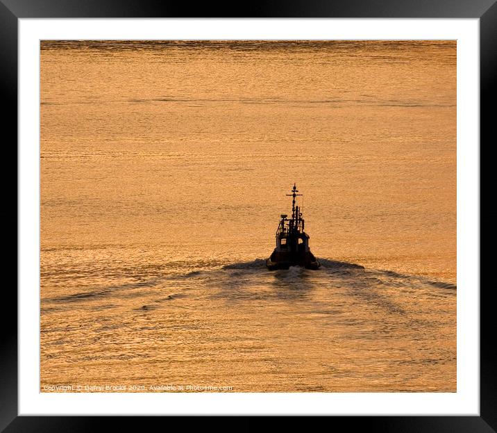Tugboat Into Sunrise Framed Mounted Print by Darryl Brooks