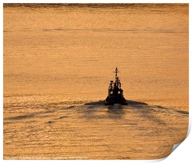 Tugboat Into Sunrise Print by Darryl Brooks