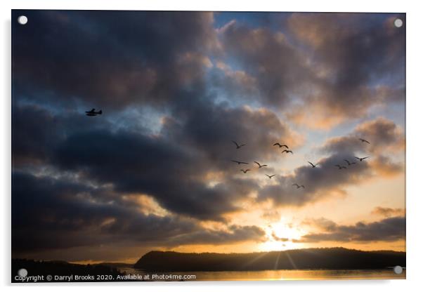 Sunset Over Nanaimo Acrylic by Darryl Brooks