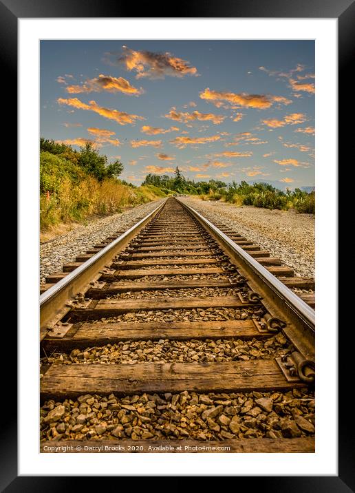 Straight Railroad Tracks at Dusk Framed Mounted Print by Darryl Brooks