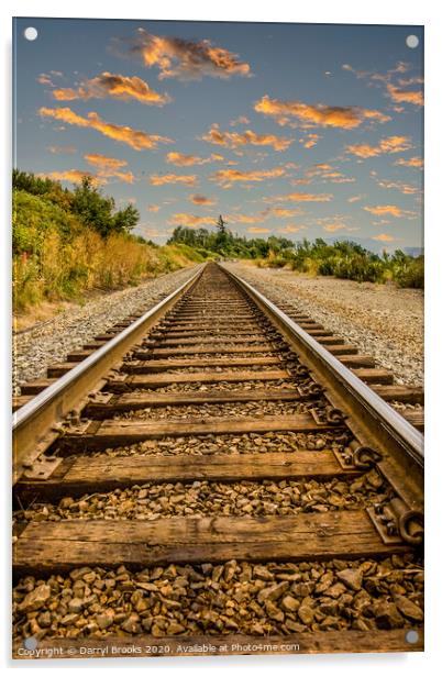 Straight Railroad Tracks at Dusk Acrylic by Darryl Brooks