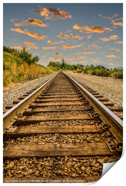 Straight Railroad Tracks at Dusk Print by Darryl Brooks