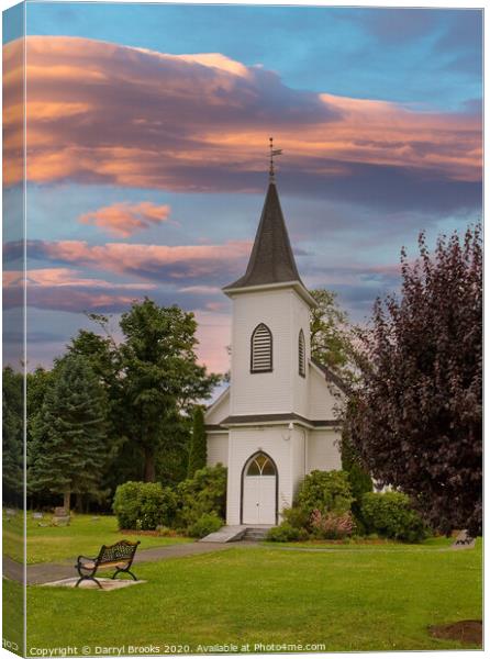 Church and Bench at Dusk Canvas Print by Darryl Brooks