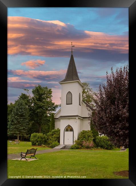 Church and Bench at Dusk Framed Print by Darryl Brooks