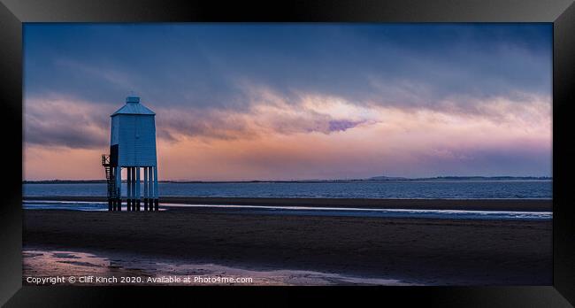Burnham-on-Sea Lighthouse at sunset Framed Print by Cliff Kinch