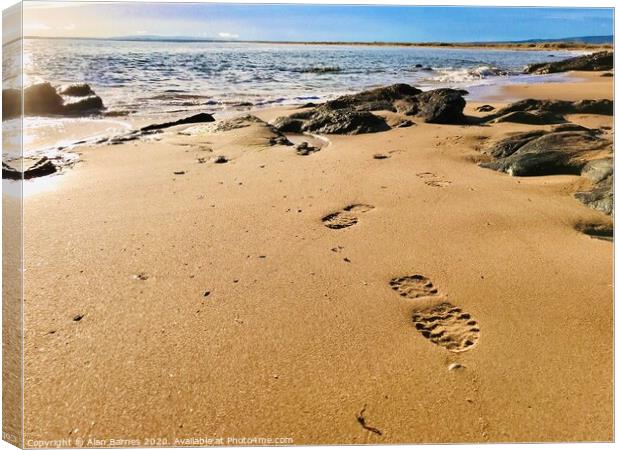 Footprints on Dornoch Beach Canvas Print by Alan Barnes