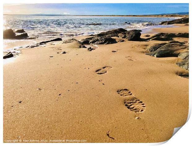 Footprints on Dornoch Beach Print by Alan Barnes