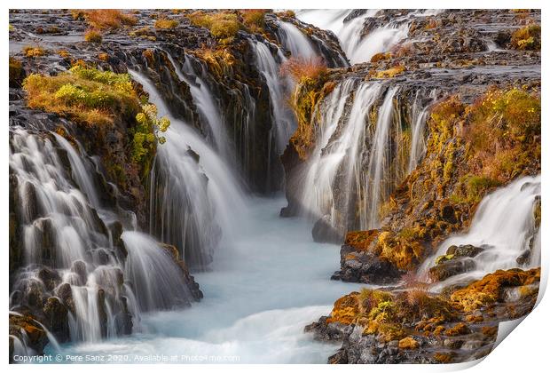 Beautiful Bruarfoss Waterfall Close up, Iceland  Print by Pere Sanz