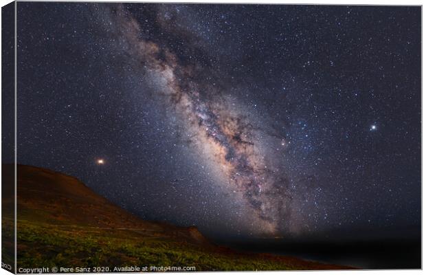 Summer Milky Way over Sant Antonio Volcano and vineyards in La P Canvas Print by Pere Sanz