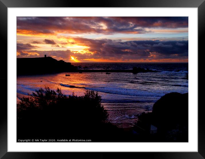 Sunset in Bude Framed Mounted Print by Nik Taylor