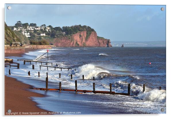 The waves roll in on Teignmouth Beach in South Devon Acrylic by Rosie Spooner