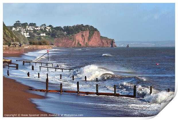 The waves roll in on Teignmouth Beach in South Devon Print by Rosie Spooner