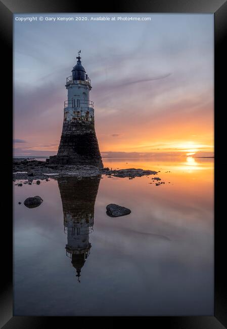 Plover Scar Sunset Lighthouse  Framed Print by Gary Kenyon